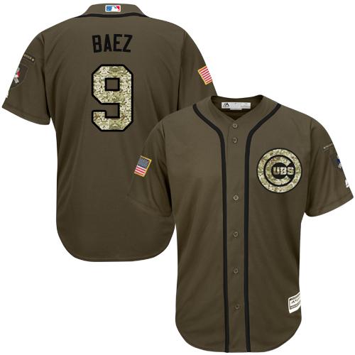 Cubs #9 Javier Baez Green Salute to Service Stitched MLB Jersey - Click Image to Close